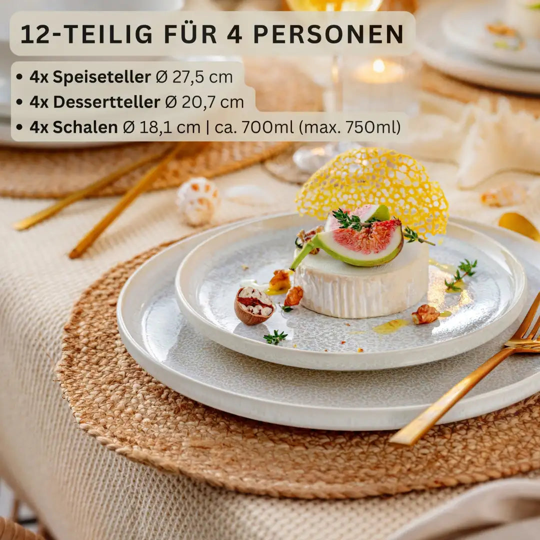 Steingut Geschirrset Korfu, Tafelservice 12 teilig für 4 Personen